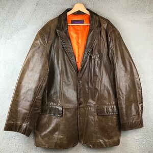 kuhlman Mens Brown Leather Blazer Jacket Orange Lined Two Button size 5